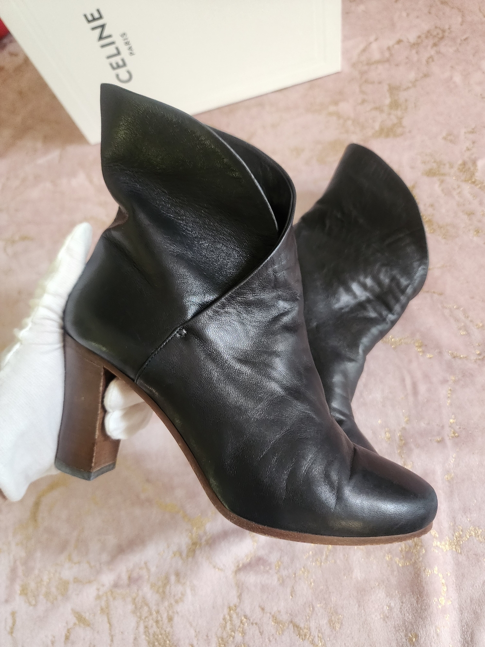 CELINE | Black Leather Wrap Ankle Boots - Picture 8 of 15